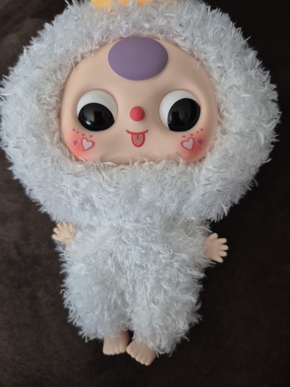 Fluffy White Plush Doll with Purple Accent – Cute Kids Toy